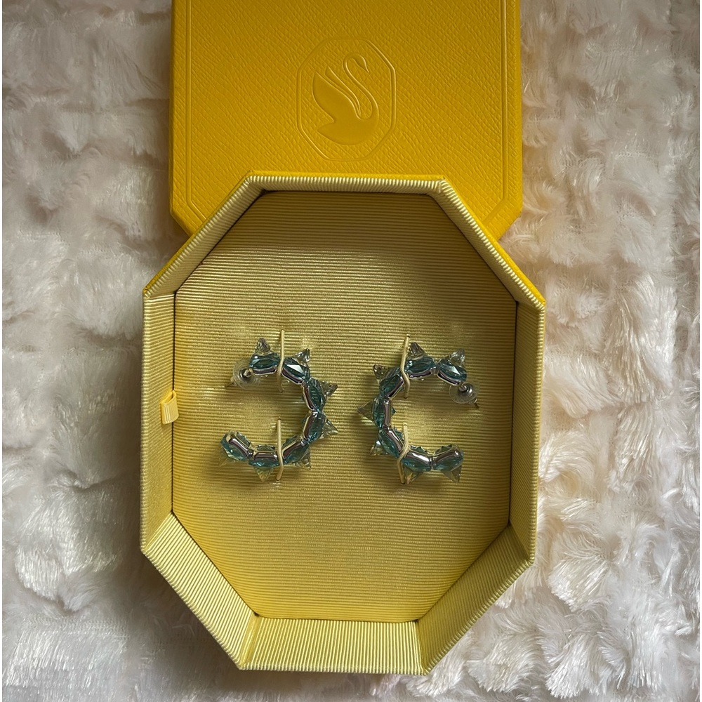 SWAROVSKI Silver-Tone Crystal-Studded C-Hoop Earrings Rhodium plated.